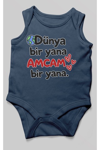 Morivokids Dünya Bir Yana, Amcam Bir Yana Sıfır Kollu Bebek Zıbını %100 Pamuk Zbn170-sk Lacivert