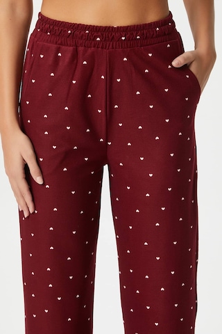 Ritnice Kadın Teddi Ultra Yumuşak Cepli Bordo Kalp Desen Yılbaşı Pijama Altı Çok Renkli