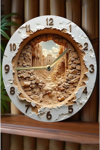 Sessiz Yuvarlak Ahşap Duvar Saati, Kuvars Hareketli 3d Görünümlü 2d Saat Sdw077 Renkli