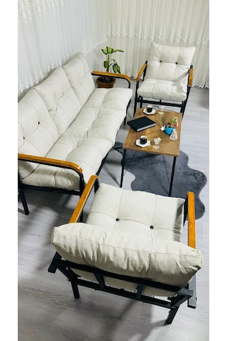 Madame Home Begonvil Balkon, Bahçe - Metal Kanepe Koltuk Takımı 3+1+1 + Sehpa Krem
