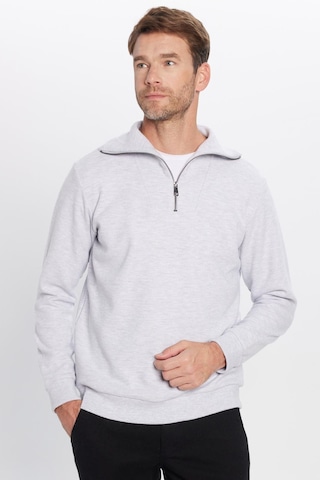 Tudors Unisex Relax Fit Rahat Kesim Fitilli Desenli Pamuklu Yarım Fermuarlı Gri Dik Yaka Sweatshirt-31991 Gri