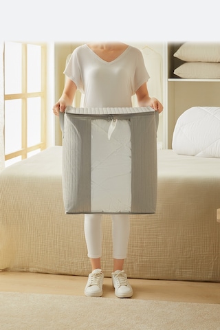 Ocean Home Textile Pvc Pencereli Gri Renk Kapitone Hurç 45 x 30 x 50 cm