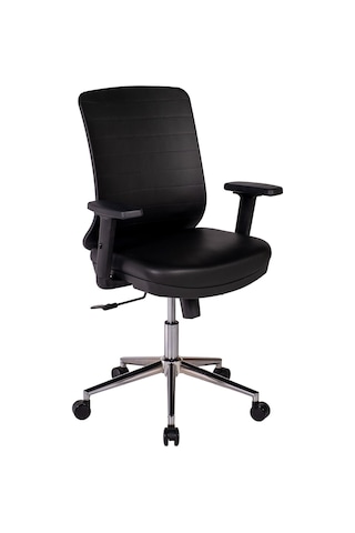 Ofisbazaar Up Deri Çalışma Koltuğu Ergonomik Şef Ve Toplantı Koltuğu Martin 01- Siyah Deri Siyah