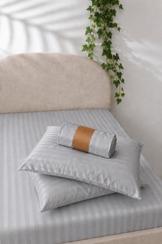 Çizgili Saten Çarşaf Takımı Seti Lastikli Yumuşak & Parlak Tek/çift/battal Boy 30 Cm Yükseklik Gri