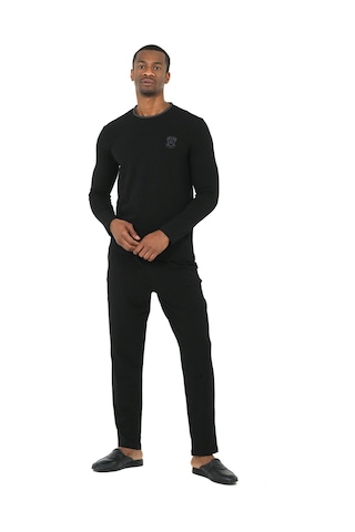 D's Damat 4'lü Bisiklet Yaka Erkek Pamuk Pijama Takımı Damat Sandığı Çeyiz Seti Siyah Çok Renkli