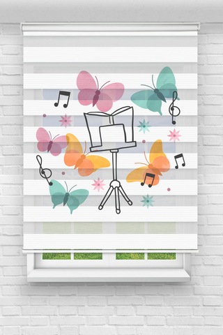 Perdeoutlet38 Baskılı Renkli Müzik Ve Kelebekler Dijital Baskılı Zebra Perde-cocuk Odası-stor Perde Çok Renkli