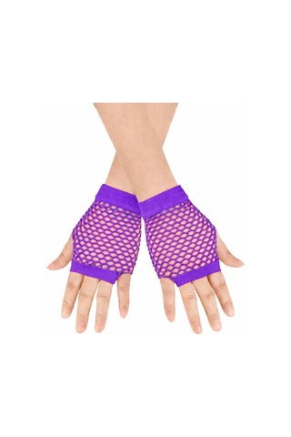Terrien Özel Üretim 80 Ler 90 Lar Retro Mor File Parmaksız Kısa Eldiven 11 Cm Gece Detayı Stil Aksesuarı 370mor