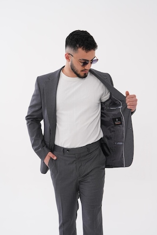 Dupont Classics Dupont Slim Fit Mono Yaka 6 Drop Çift Yırtmaç Çizgili 2'li Takım Elbise Açık Gri