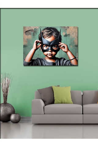 Kanvas Tablo Maskeli Çocuk Kahraman 50cmx70cm
