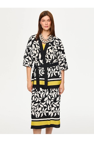 Faik Sönmez Eteği Sulu Monochrome Desen Kimono S26kmn001 Us26kmn00110 Siyah
