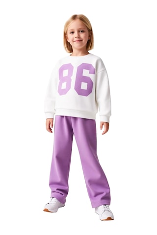 Frm Çocuk Kız Baskılı Oversize Sweatshirt Ve Pantolon Seti Konforlu V Lila