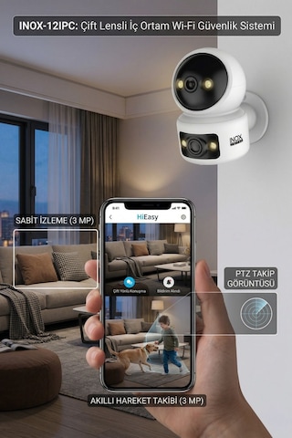 Inox 12ıpc Çift Lens 6mp 360 Wi-fi Bebek Ve Bakıcı Kamerası Renkli Gece Görüşlü Sesli Ptz