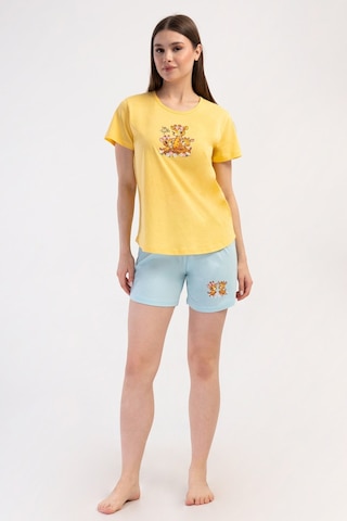 Yake Store Kadın P.suprem O Yaka Kısa Kol Etegı Oval Sort Takım - Yellow Pembe