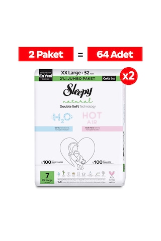 Sleepy Natural Double Soft Avantajlı Mega Paket Bebek Bezi 7 Numara Xxlarge 64 Adet