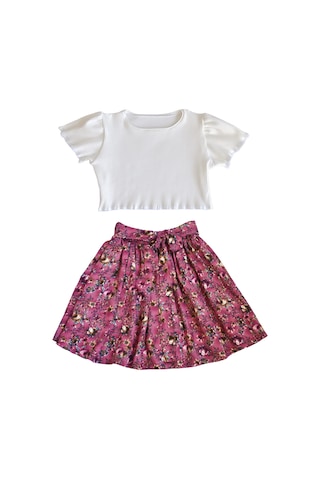 Çocuk Etekli Crop Takım, Gülkurusu Ton Etek - Ekru Crop Ekru-gulkurusu3 Ekru - Gülkurusu