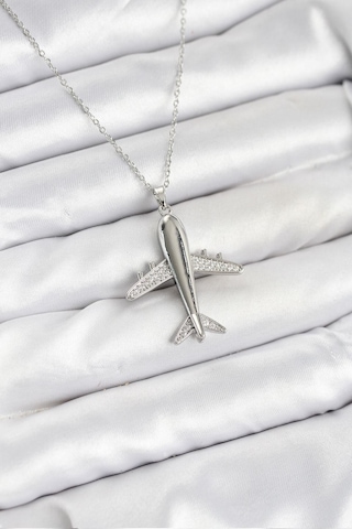 316l Çelik Zincir Gümüş Renk Uçak Model Kadın Kolye - Prt3500eb09339-95261 Gümüş