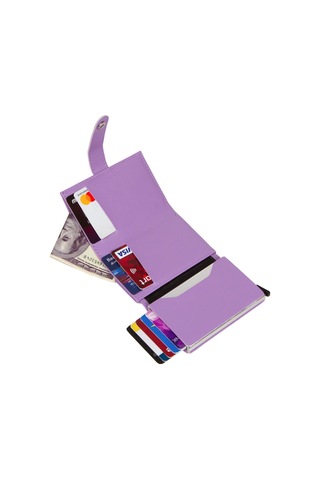 Adelina Lila Nova Deri Mekanizmalı Çıt Çıtlı Kartlık Cüzdan Lila