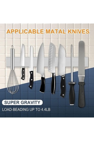 Pazly 16 Paslanmaz Çelik Manyetik Bıçak Tutucu, Mutfak Bıçak Şerit Bloğu, Duvar Montajlı Gümüş