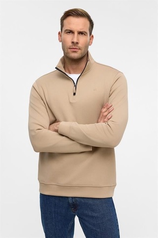 Süvari Bej Regular Düz Yarım Balıkçı Yaka Sweatshirt Bej