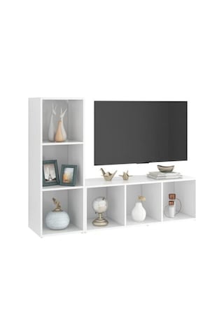 Tolga Kitaplıklı Televizyon Sehpası Ünitesi Kitaplık Beyaz 120 Cm 6 Raflı Beyaz