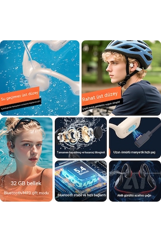 Kemik İletimli Bluetooth 5.0 Kulaklık Ipx8 Su Geçirmez, 32gb Mp3 Çift Modlu Ve Sporda Düşmeyen Ergonomik Tasarım