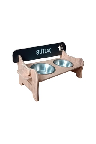 Realwood Özel İsim Baskılı Ahşap Kademeli Eğimli Kedi Köpek Kasesi