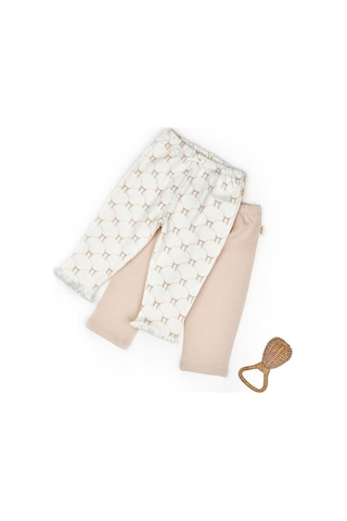 Bebek 2li Pantalon %100 Organik Pamuk , Bebek - Yenidoğan- Csy8145 Ekru