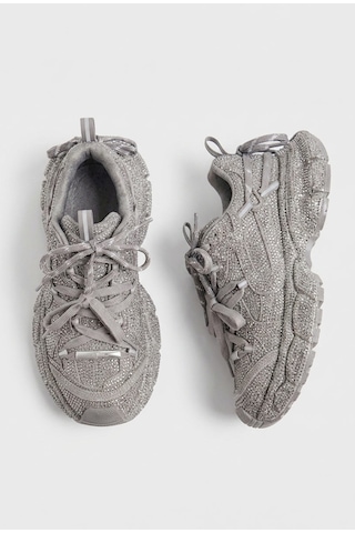 Kadın Silver T11 İthal Işıltılı Taş Kaplama Özel Tasarım Sneaker Ayakkabı Gri