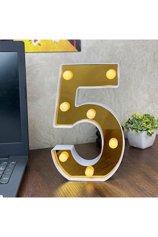 Dekoratif Led Işıklı 3D 5 Rakamı Büyük Boy Organizasyon Doğum Günü Kutlama