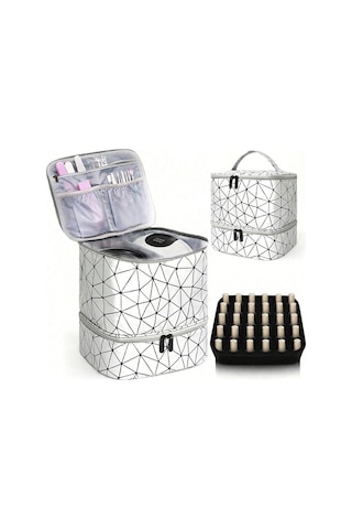 Reedark Çift Katmanlı Taşınabilir Tırnak Bakım Çantası - 30 Oje Şişesi Kapasiteli, Su Geçirmez Pu Kumaş Gümüş