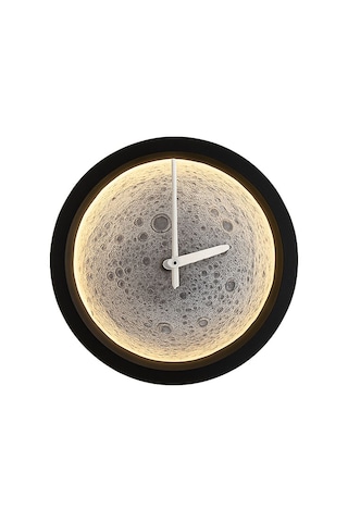 Ay Yüzeyi Temalı Işıklı Dekoratif Duvar Saati Beyaz