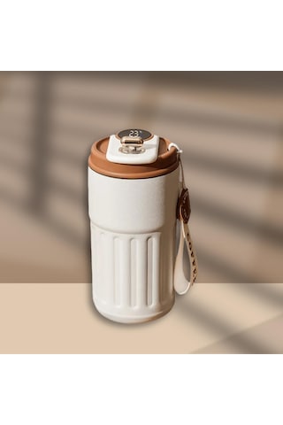 Akıllı Led Sıcaklık Göstergeli Çelik Termos/mug-400 Ml Krem