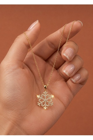 Kar Tanesi Figürlü Zirkon Taşlı Gold Renk Kadın Kolye Altın - 890024216 Altın