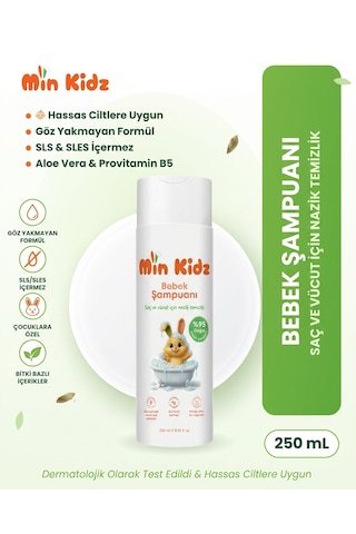 Min Kidz Dermatolojik Olarak Test Edilmiş Saç Vücut Şampuanı 250 Ml Hassas