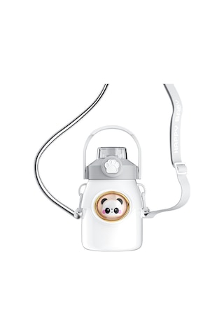 Sevimli Net Kırmızı Yüksek Değerli Karikatür Bebek 316 Paslanmaz Çelik Termos Bardak Tutacak Saman Bardak Büyük Kapasiteli Büyük Göbek Bardak Beyaz