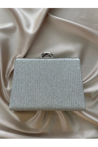 Öznora Kadın Gümüş Simli Abiye, Clutch Gece Çantası Std