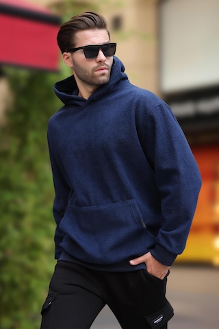 Madmext Lacivert Kapüşonlu Cep Detaylı Polar Erkek Sweatshirt 7093 Lacivert