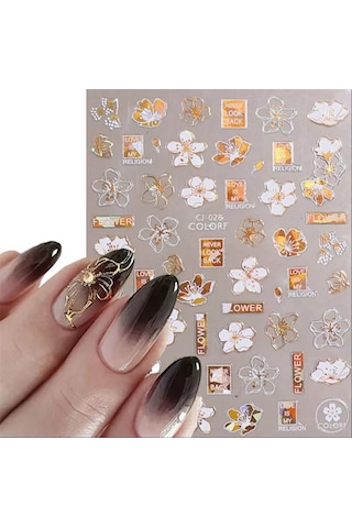 BORN PRETTY ÇİÇEK DESENLİ BEYAZ GOLD STICKER