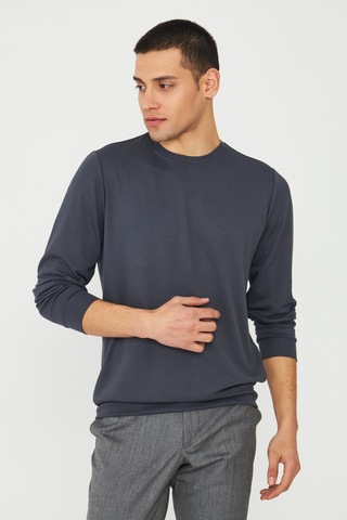 White Stone Antrasit Basic Bisiklet Yaka Erkek Sweatshirt Antrasit
