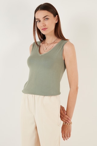 Lela Slim Fit V Yaka Kalın Askılı 2' Li Paket Bayan Bluz 5864384S2 Siyah-Olive