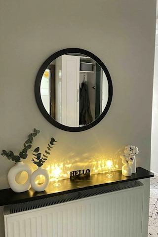 Dekoratik Yuvarlak Ayna 45 Cm Çap Antre Hol Koridor Duvar Salon Mutfak Banyo Ofis Makyaj Aynası - Siyah Siyah