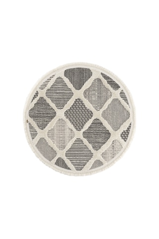 Cool Halı Sakura 2202 Gri Hav Toz Vermez Etnik Desenli Modern Bukleli Yuvarlak Salon Halısı