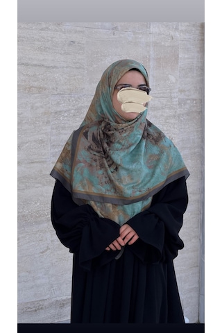 Qalortex Scarf Pamuklu Soft Âlâ Desen Eşarp-su Yeşili