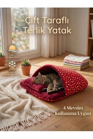 Patiderm  Çift Taraflı Yıldız Desenli Terlik Kedi Köpek Yatağı 50 CM
