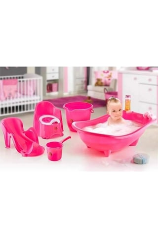 5 Parça Oturaklı Bebek Bakım Yıkama Seti Pembe Çok Renkli