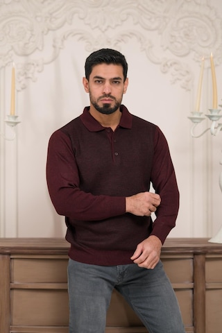 Woolen World Polo Yaka Armürlü Yünlü Erkek Triko Kazak Bordo