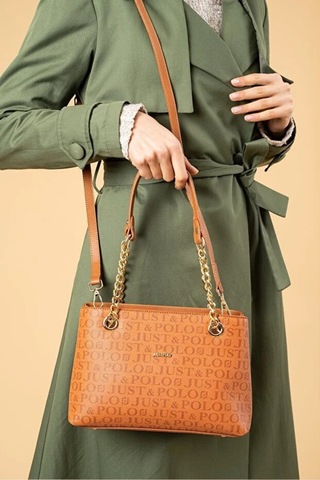 Just Polo Günlük Kombinlere Uygun Kadın Baskılı Uzun Ayarlanabilir Askılı Şık El Ve Omuz Çantası Shoulder Bag Taba