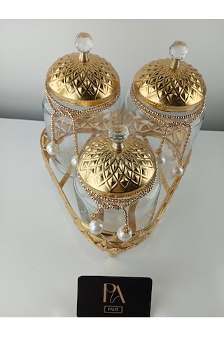 Çay Kahve Şekerlik Kavanoz Sunumluk Söz Nişan Kız İsteme Çikolatalık Dekoratif Obje Biblo Süs Eşya Üçgen Gold