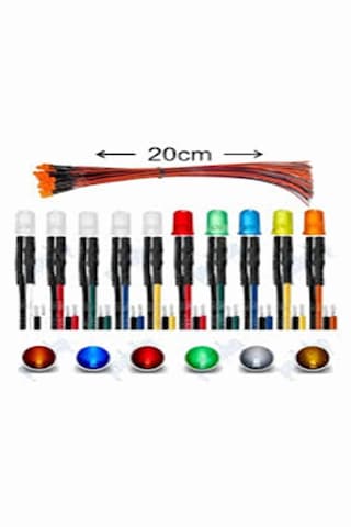 10 Adet 12v 5mm Diffüz Led 20 Cm Kablo Kırmızı