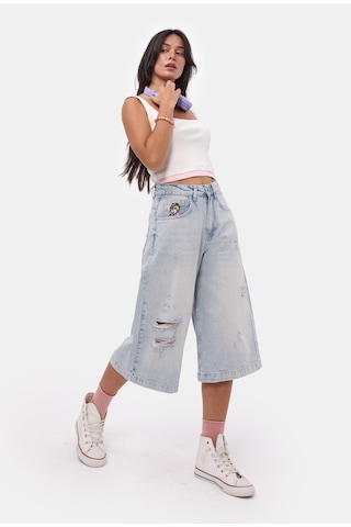 Itsbasic Kadın Ice 12s6-89 Baggy Fit Maxi Denim Tasarım Bermuda Şort Ice Rengi